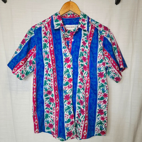 VTG Summit Place Plaid Western Floral Blue Pink Print Button Up Shirt Small - Picture 1 of 4